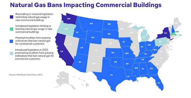 Natural gas bans U.S. map